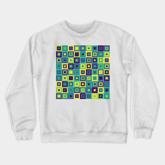 Abstract Square Geometric | Pop Fashion Modern Fusion Layered Blue Green Yellow Regular Crewneck Sweatshirt by aRtVerse